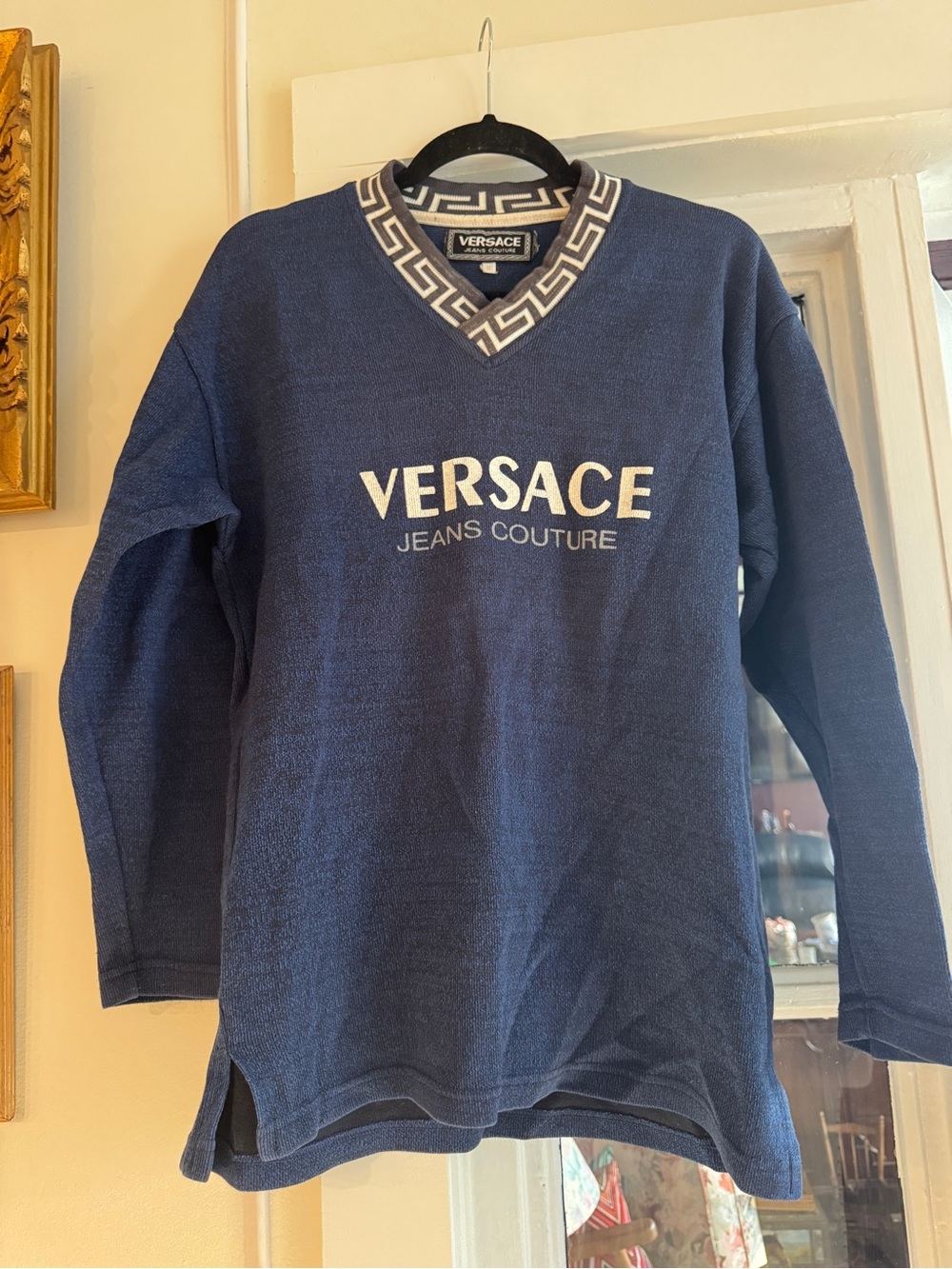 Versace Jeans Collection Navy Logo V-Neck Sweater